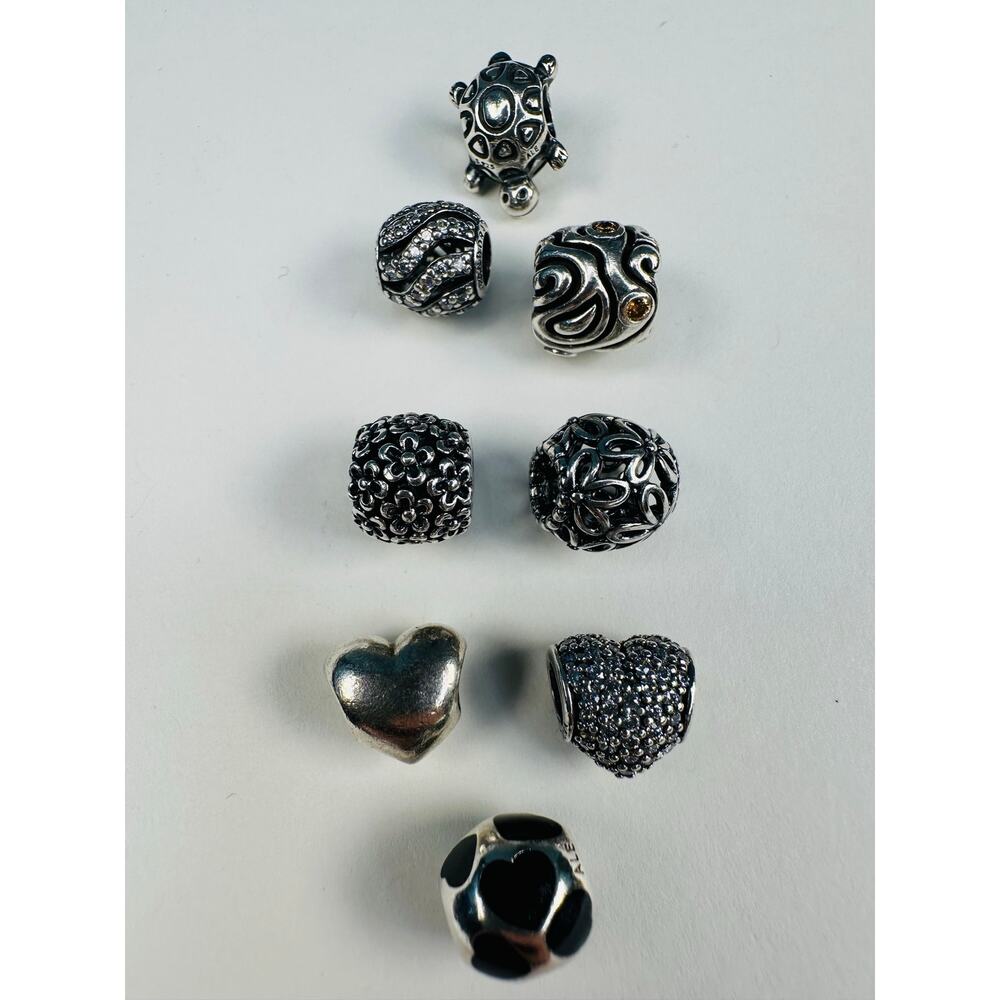 Pandora Bundle of Eight Sterling Silver Bracelet Charms Spacer Beads